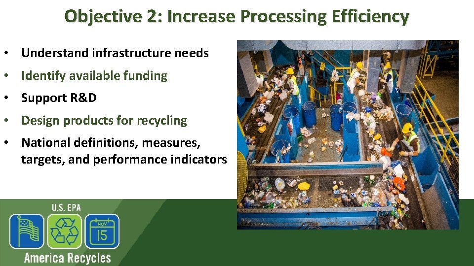 Objective 2: Increase Processing Efficiency • Understand infrastructure needs • Identify available funding •