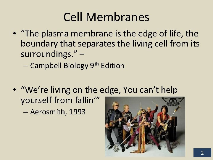 Cell Membranes • “The plasma membrane is the edge of life, the boundary that