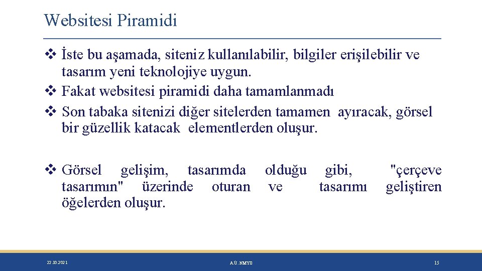 Websitesi Piramidi İste bu aşamada, siteniz kullanılabilir, bilgiler erişilebilir ve tasarım yeni teknolojiye uygun.