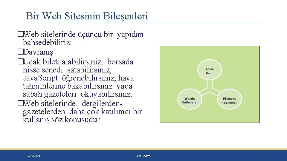 Bir Web Sitesinin Bileşenleri �Web sitelerinde üçüncü bir yapıdan bahsedebiliriz: �Davranış �Uçak bileti alabilirsiniz,