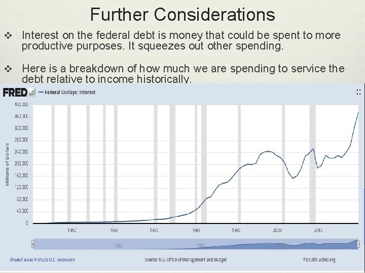 Further Considerations v Interest on the federal debt is money that could be spent