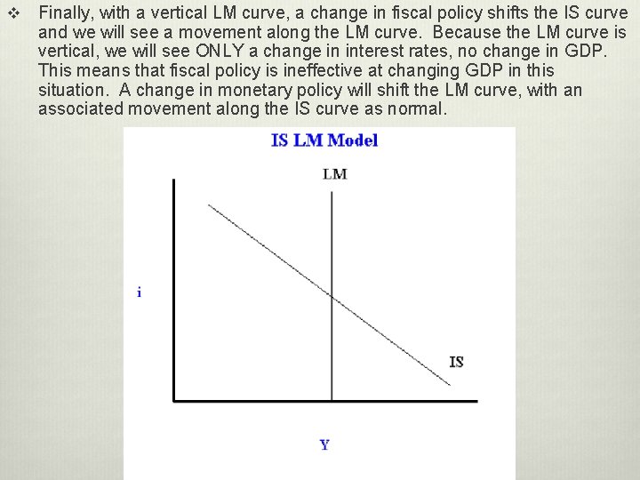 v Finally, with a vertical LM curve, a change in fiscal policy shifts the