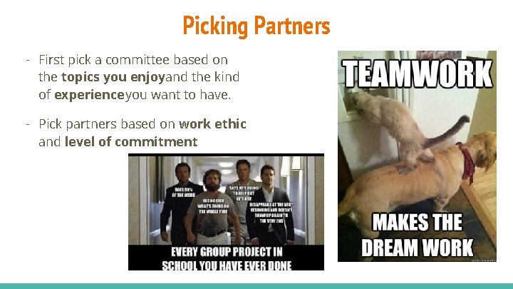 Picking Partners - First pick a committee based on the topics you enjoyand the