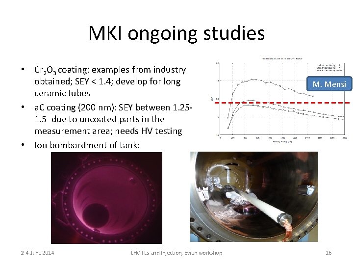 MKI ongoing studies • Cr 2 O 3 coating: examples from industry obtained; SEY
