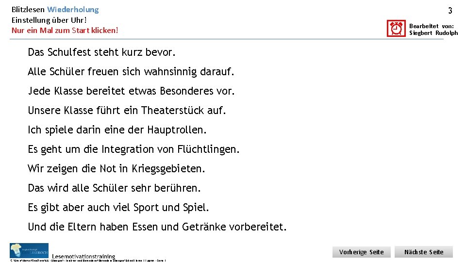 Blitzlesen Wiederholung Einstellung über Uhr! Nur ein Mal zum Start klicken! 3 Bearbeitet von: