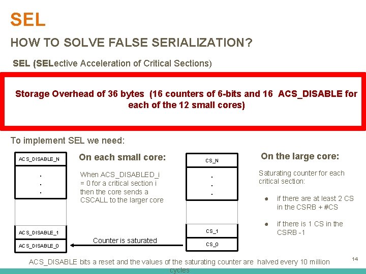 SEL HOW TO SOLVE FALSE SERIALIZATION? SEL (SELective Acceleration of Critical Sections) estimates the