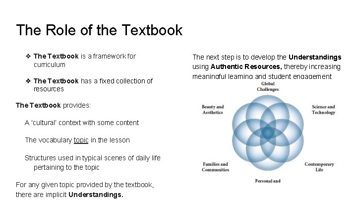 The Role of the Textbook ❖ The Textbook is a framework for curriculum ❖