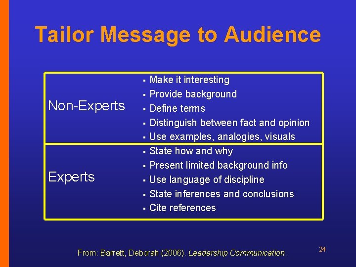 Tailor Message to Audience Make it interesting § Provide background § Define terms §