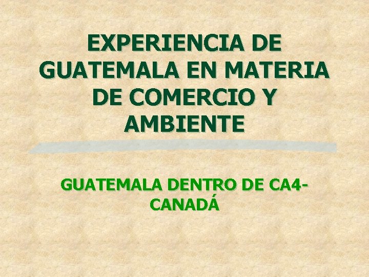 EXPERIENCIA DE GUATEMALA EN MATERIA DE COMERCIO Y AMBIENTE GUATEMALA DENTRO DE CA 4