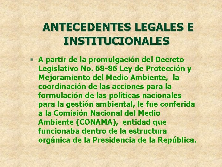 ANTECEDENTES LEGALES E INSTITUCIONALES § A partir de la promulgación del Decreto Legislativo No.