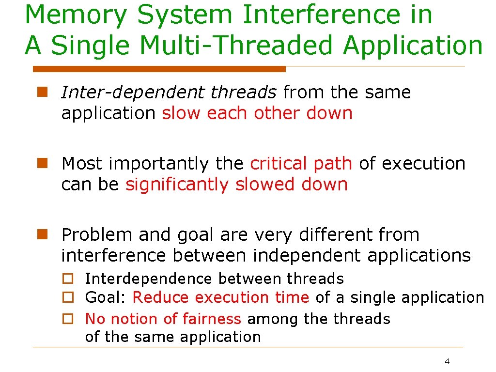 Memory System Interference in A Single Multi-Threaded Application Inter-dependent threads from the same application