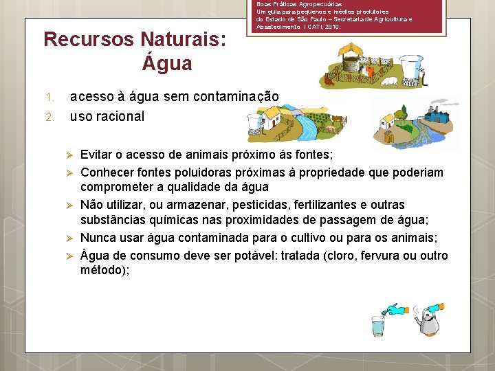 Recursos Naturais: Água 1. 2. Boas Práticas Agropecuárias Um guia para pequenos e médios