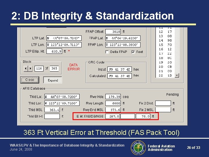 2: DB Integrity & Standardization 363 Ft Vertical Error at Threshold (FAS Pack Tool)
