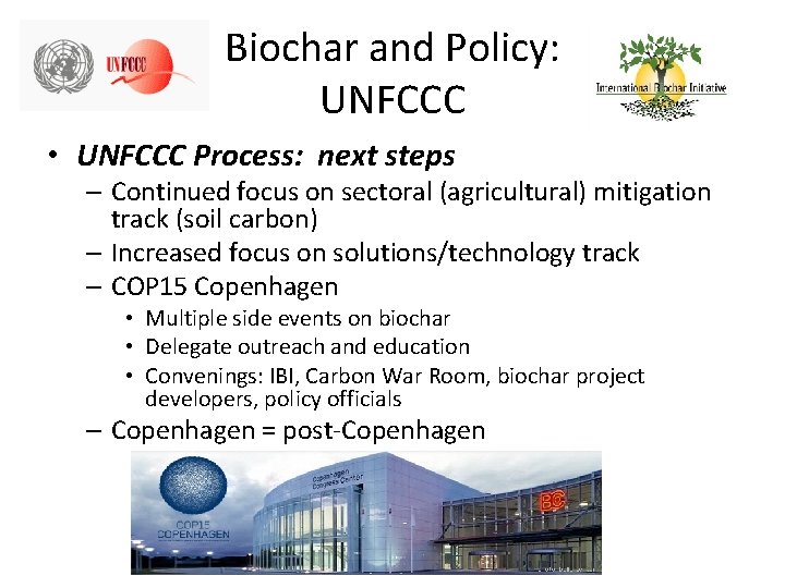 Biochar and Policy: UNFCCC • UNFCCC Process: next steps – Continued focus on sectoral