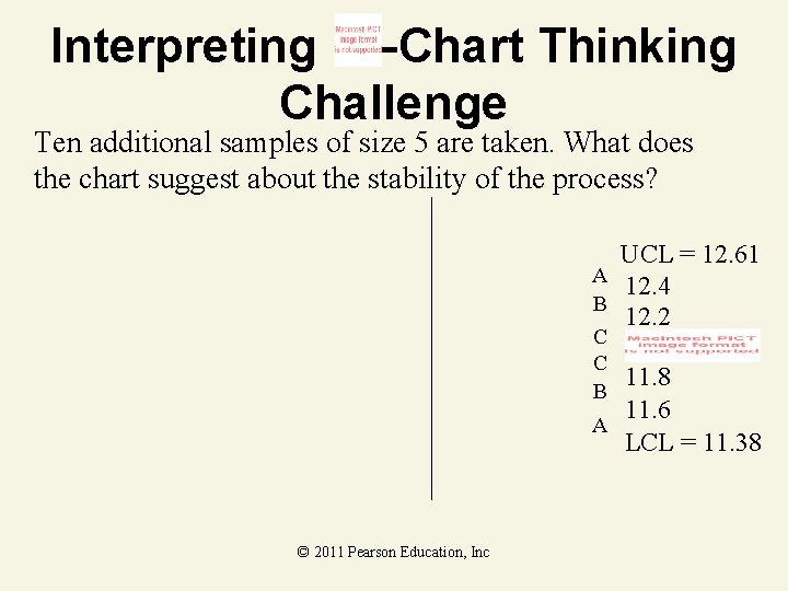 Interpreting –Chart Thinking Challenge Ten additional samples of size 5 are taken. What does