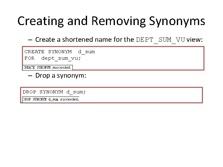 Ch 3 Synonym Synonyms Object Description Table Basic