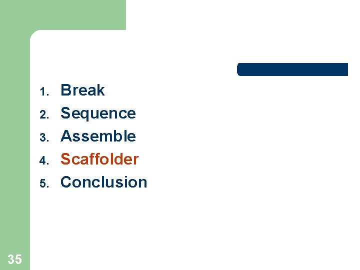 1. 2. 3. 4. 5. 35 Break Sequence Assemble Scaffolder Conclusion  1. 2. 3. 4. 5. 35 Break Sequence Assemble Scaffolder Conclusion