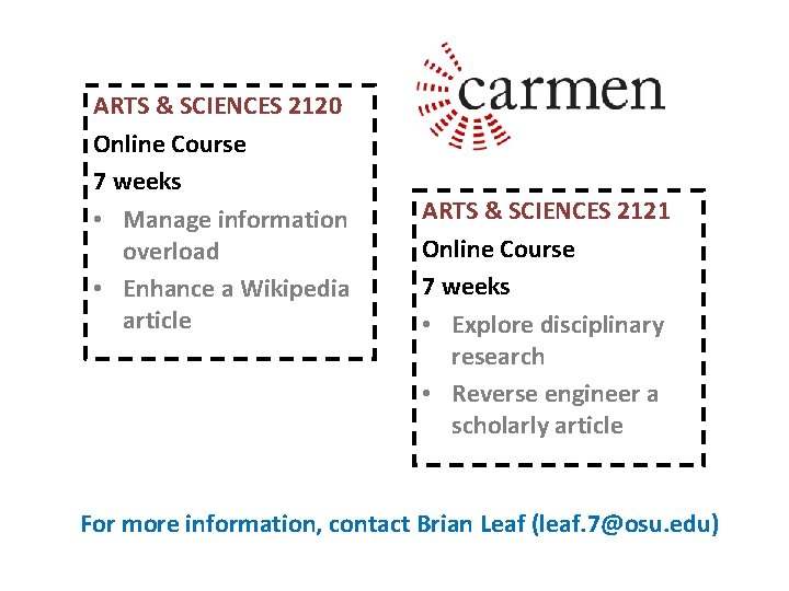 ARTS & SCIENCES 2120 Online Course 7 weeks • Manage information overload • Enhance