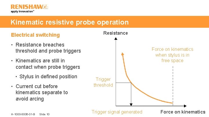Kinematic resistive probe operation Electrical switching Resistance • Resistance breaches threshold and probe triggers