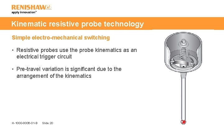 Kinematic resistive probe technology Simple electro-mechanical switching • Resistive probes use the probe kinematics