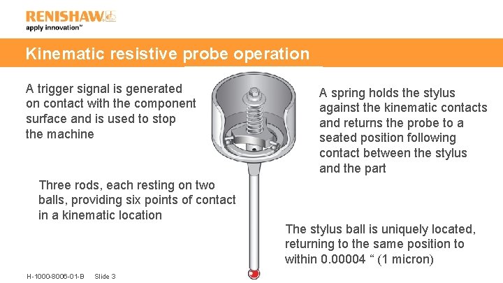 Kinematic resistive probe operation A trigger signal is generated on contact with the component