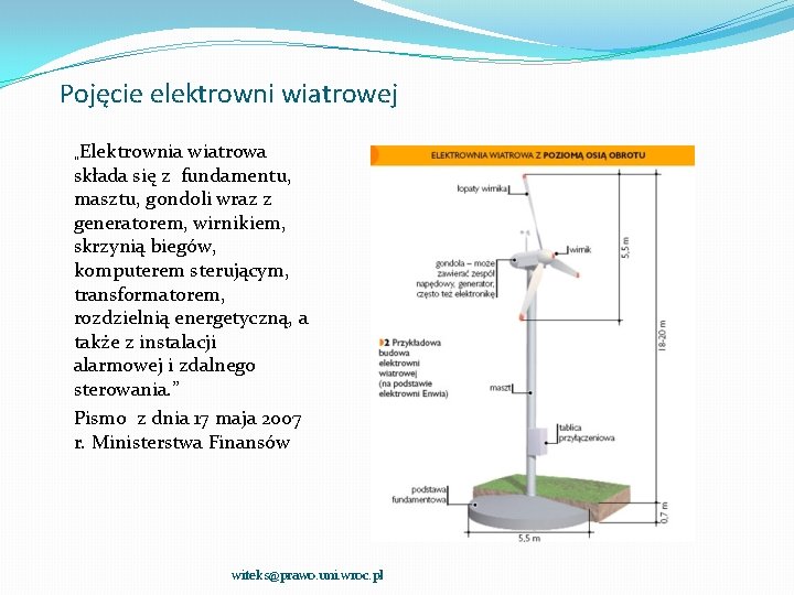 Pojęcie elektrowni wiatrowej „Elektrownia wiatrowa składa się z fundamentu, masztu, gondoli wraz z generatorem,