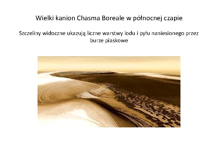 Wielki kanion Chasma Boreale w północnej czapie Szczeliny widoczne ukazują liczne warstwy lodu i