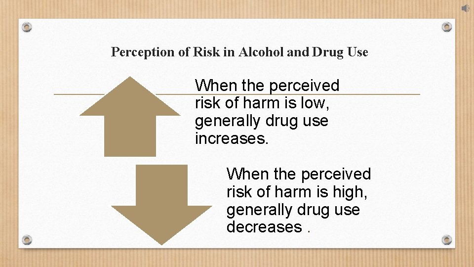 Perception of Risk in Alcohol and Drug Use When the perceived risk of harm