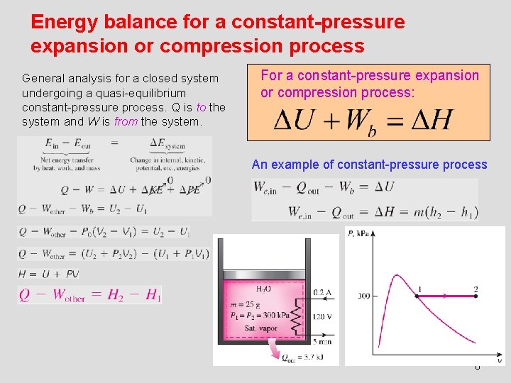 Energy balance for a constant-pressure expansion or compression process General analysis for a closed