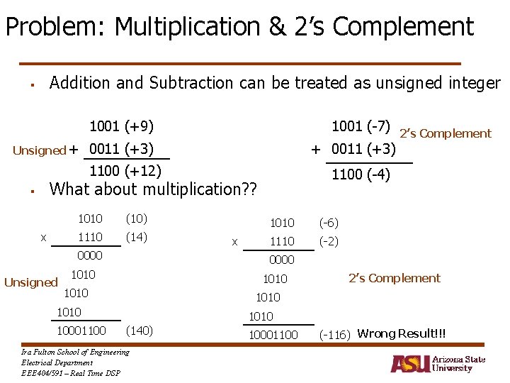 Problem: Multiplication & 2’s Complement Addition and Subtraction can be treated as unsigned integer