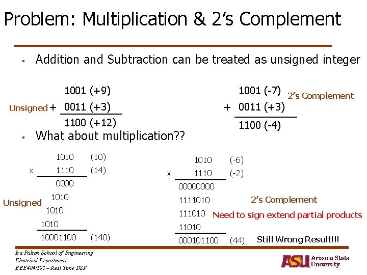 Problem: Multiplication & 2’s Complement Addition and Subtraction can be treated as unsigned integer