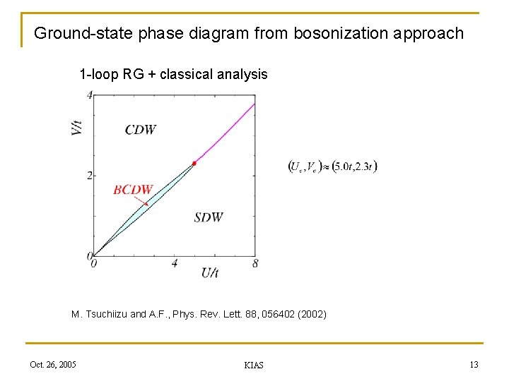 Ground-state phase diagram from bosonization approach 1 -loop RG + classical analysis M. Tsuchiizu