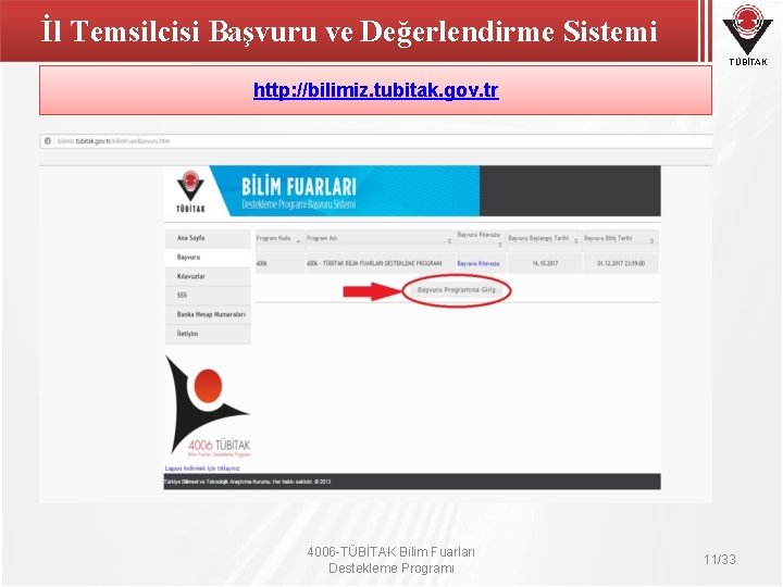 İl Temsilcisi Başvuru ve Değerlendirme Sistemi TÜBİTAK http: //bilimiz. tubitak. gov. tr 4006 -TÜBİTAK
