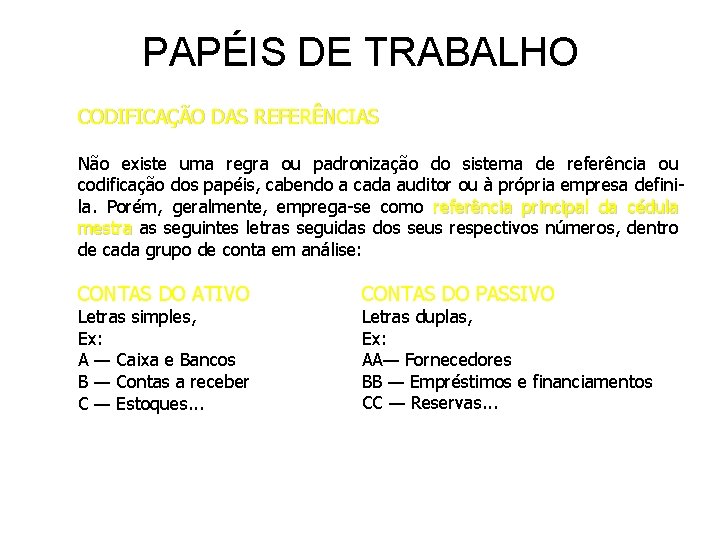 PAPÉIS DE TRABALHO CODIFICAÇÃO DAS REFERÊNCIAS Não existe uma regra ou padronização do sistema