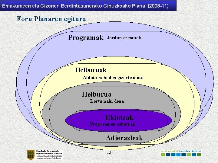 Emakumeen eta Gizonen Berdintasunerako Gipuzkoako Plana (2008 -11) Foru Planaren egitura Programak Jardun eremuak