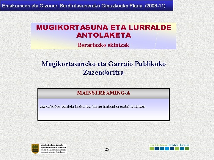 Emakumeen eta Gizonen Berdintasunerako Gipuzkoako Plana (2008 -11) MUGIKORTASUNA ETA LURRALDE ANTOLAKETA Berariazko ekintzak