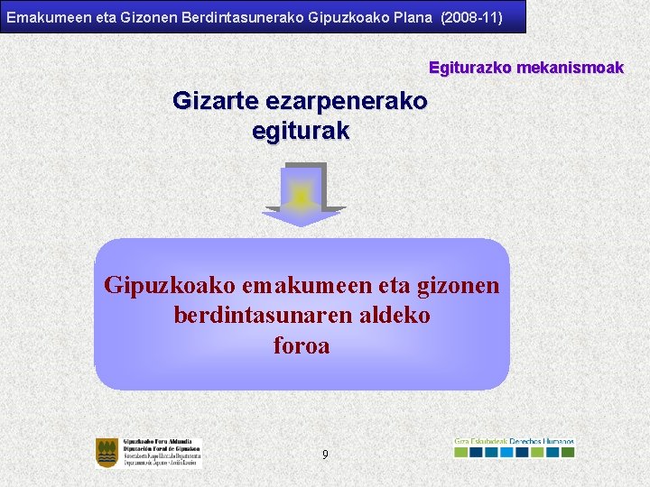 Emakumeen eta Gizonen Berdintasunerako Gipuzkoako Plana (2008 -11) Egiturazko mekanismoak Gizarte ezarpenerako egiturak Gipuzkoako