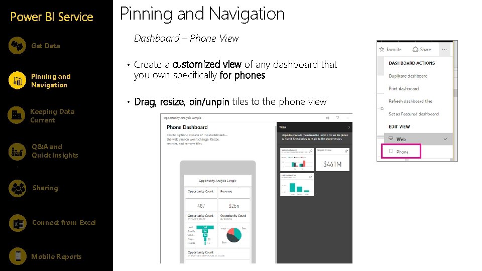 Power BI Service Get Data Pinning and Navigation Dashboard – Phone View • Create Power BI Service Get Data Pinning and Navigation Dashboard – Phone View • Create