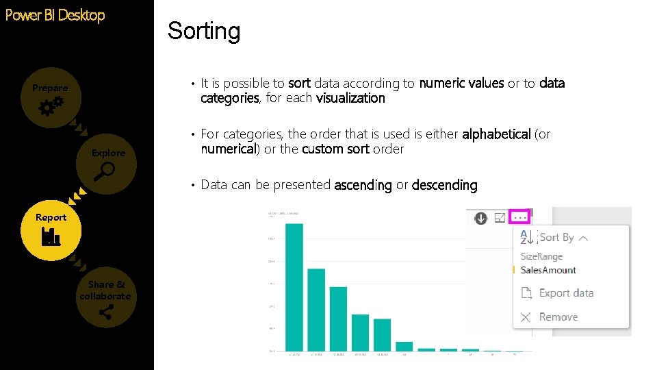 Power BI Desktop Sorting • It is possible to sort data according to numeric Power BI Desktop Sorting • It is possible to sort data according to numeric