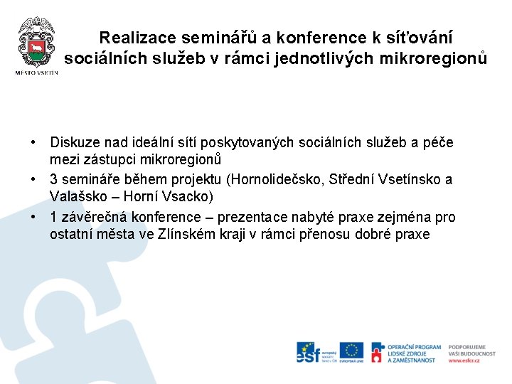 Realizace seminářů a konference k síťování sociálních služeb v rámci jednotlivých mikroregionů • Diskuze