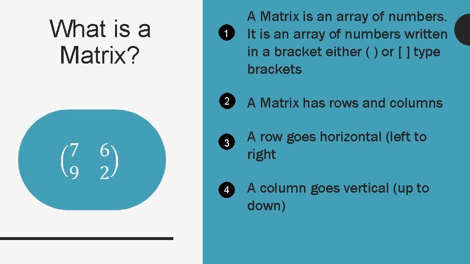What is a Matrix? 1 A Matrix is an array of numbers. It is