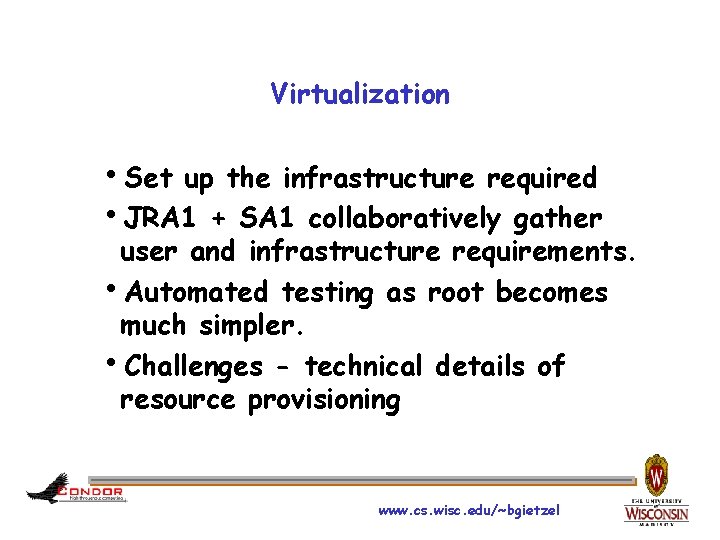 Virtualization h. Set up the infrastructure required h. JRA 1 + SA 1 collaboratively