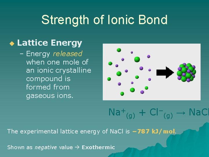 Strength of Ionic Bond u Lattice Energy – Energy released when one mole of