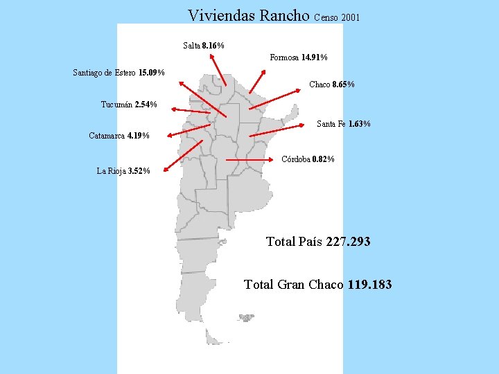 Viviendas Rancho Censo 2001 Salta 8. 16% Formosa 14. 91% Santiago de Estero 15.
