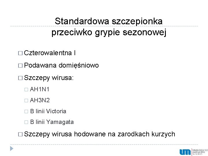 Standardowa szczepionka przeciwko grypie sezonowej � Czterowalentna � Podawana � Szczepy domięśniowo wirusa: �