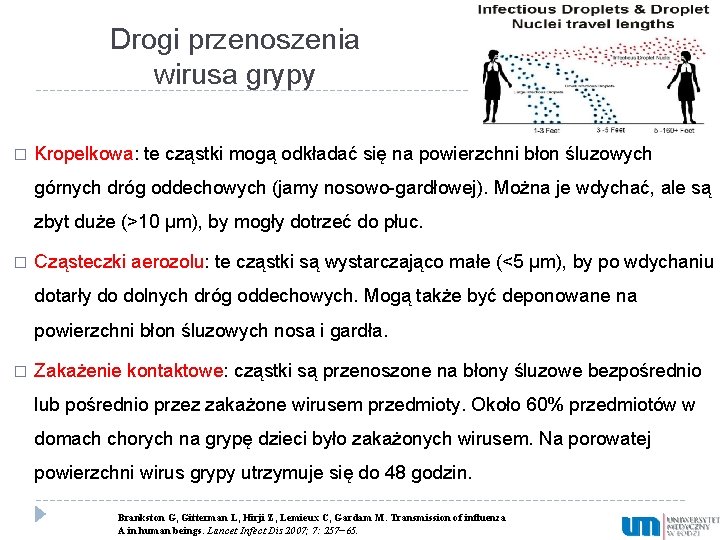 Drogi przenoszenia wirusa grypy � Kropelkowa: te cząstki mogą odkładać się na powierzchni błon