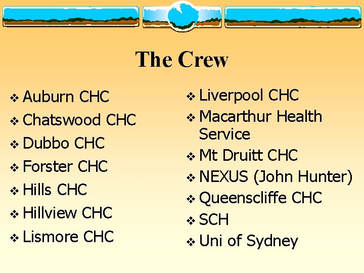 The Crew v Auburn CHC v Chatswood CHC v Dubbo CHC v Forster CHC