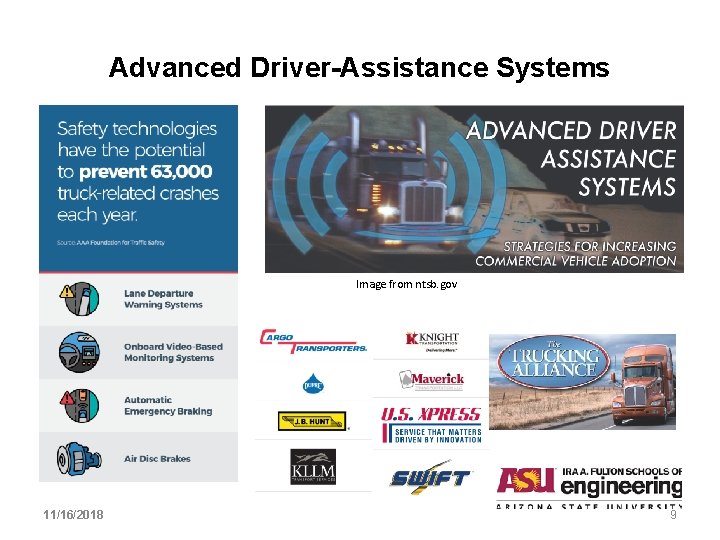 Advanced Driver-Assistance Systems Image from ntsb. gov 11/16/2018 9 