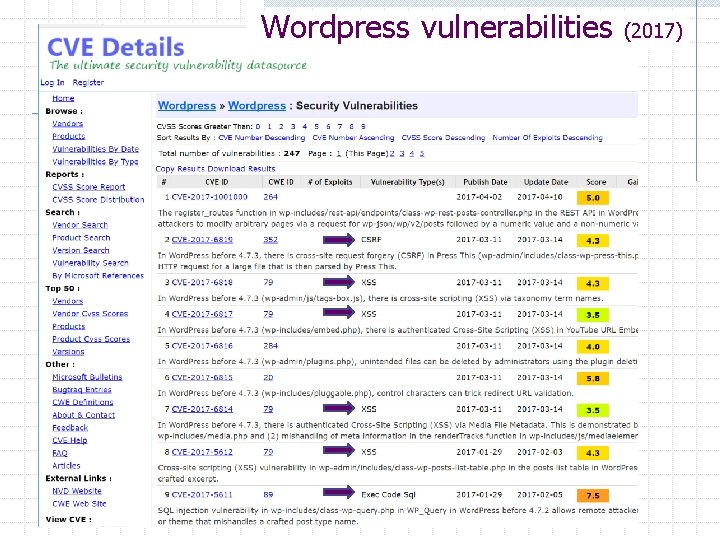 Wordpress vulnerabilities (2017) 