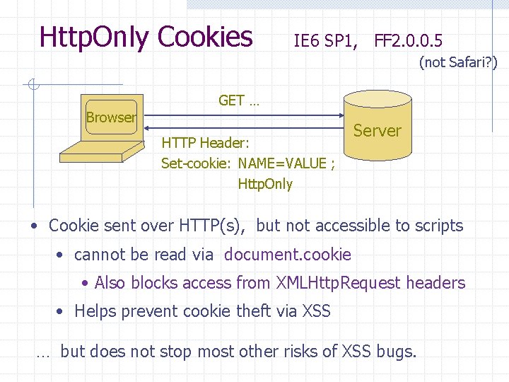 Http. Only Cookies IE 6 SP 1, FF 2. 0. 0. 5 (not Safari?